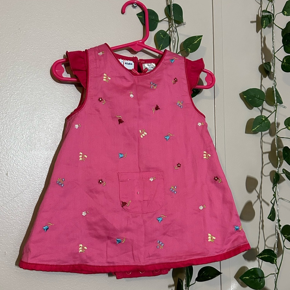 Pink Embroidered Toddler Dress and Onesie Set